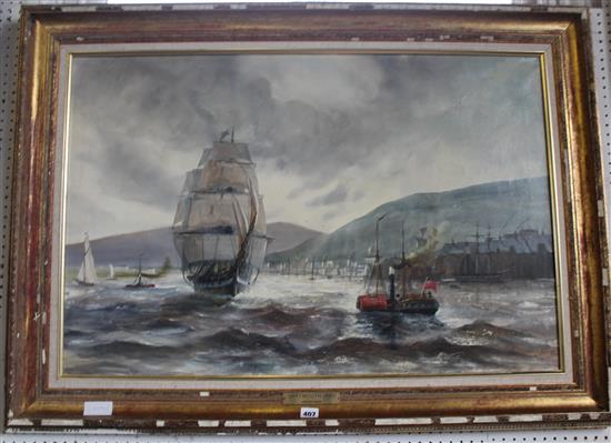 Large oil of Dartmouth Harbour by William Isaacs 1880